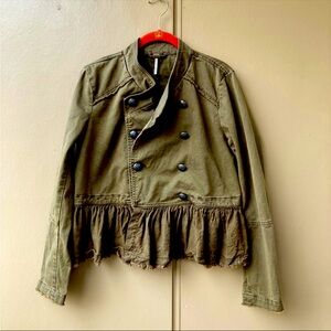 Free People Military Ruffle Army Green Cute Jacket S